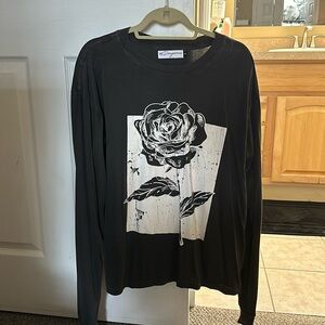 Free people black and white rose long sleeve shirt, size small